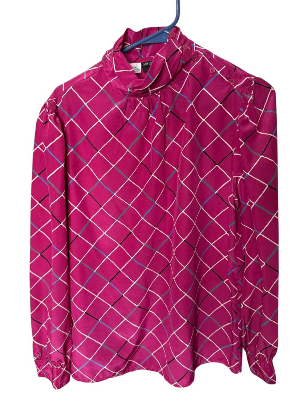 Haberdashery by Personal Vintage Magenta Plaid Mock Neck Blouse